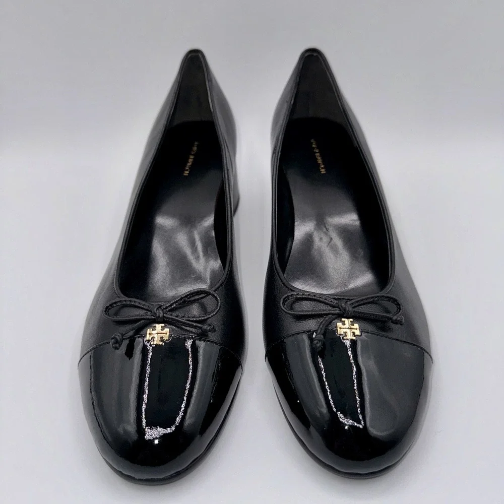 Tory Burch Cap-Toe Pump‎ Women's Size 10.5 Black Leather Patent